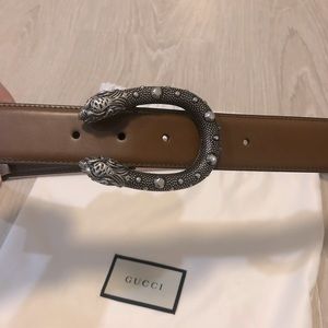 Mens Gucci brown belt sz 100 Dionysus Leather Belt w/ Double Tiger Head Buckle